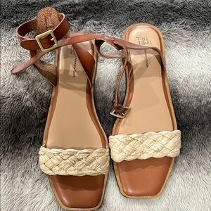 Time and Tru Brown and Cream Sandals with Braided Strap